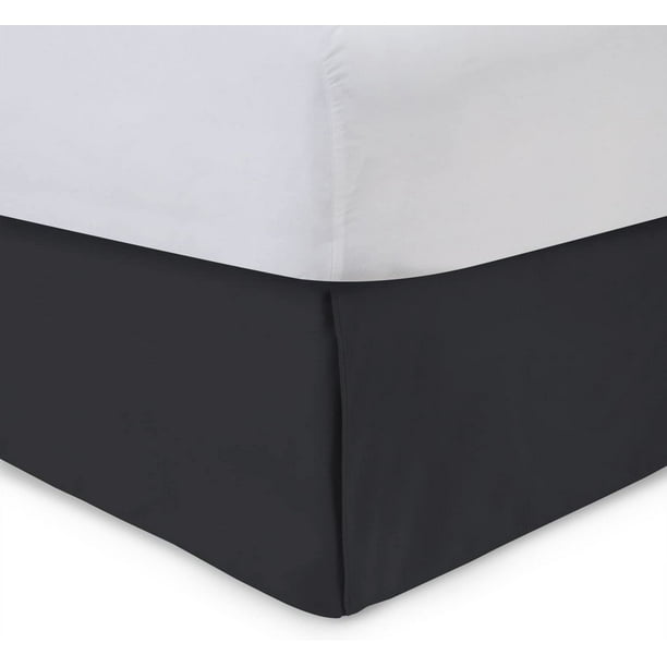Tailored Bed Skirt 14 inch Drop, Black, Queen Bedskirt with Split