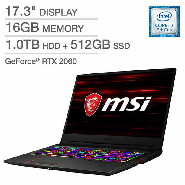 MSI GE75 Gaming Laptop: Core i7-9750H, 17.3" Full HD 144Hz Display, NVidia RTX 2060, 512GB SSD + 1TB HDD - Walmart.com