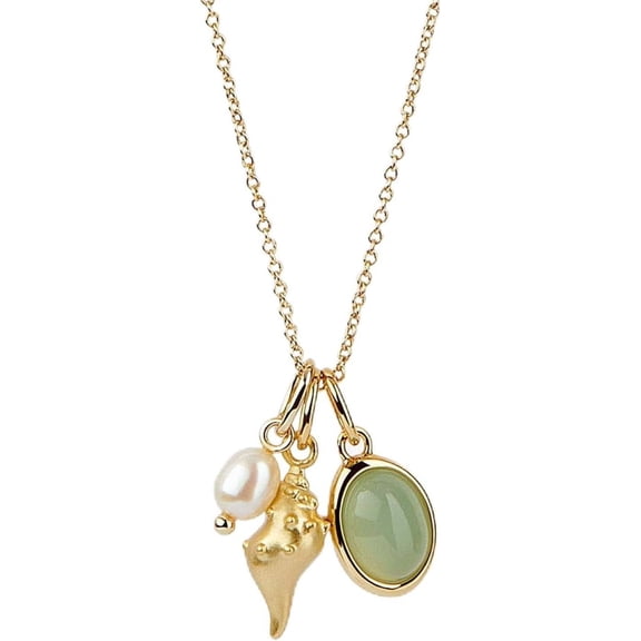 Shell Pearl Pendant Necklace Shell Conch Necklace Green Stone Necklaces for Women