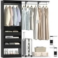 thumbnail image 6 of iSunirm 5FT Closet System with 3 Wooden Drawers, Reversible Closet Organizer with Hanging Rod & Shelf Tower, Sturdy Wardrobe Closet Garment Rack for Bedroom/Closet, 60"W x 80"H x 15"D, Black, 6 of 9