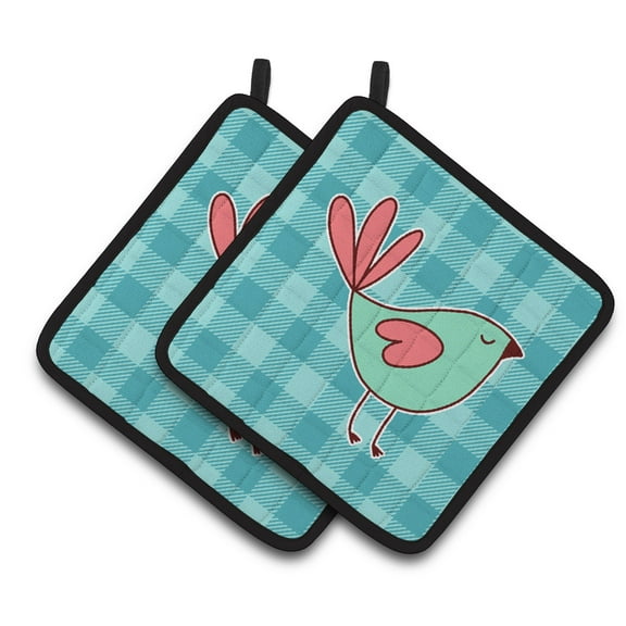 Caroline's Treasures Bird on Blue Plaid Pair of Pot Holders