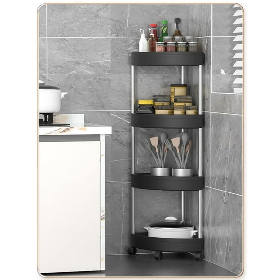 Corner Shower Caddy, 4 Tier Rustproof Floor Standing Shower Organizer, Plastic Metal Splicing Floor Shower Corner Shelf Rack Storage Stands, Black