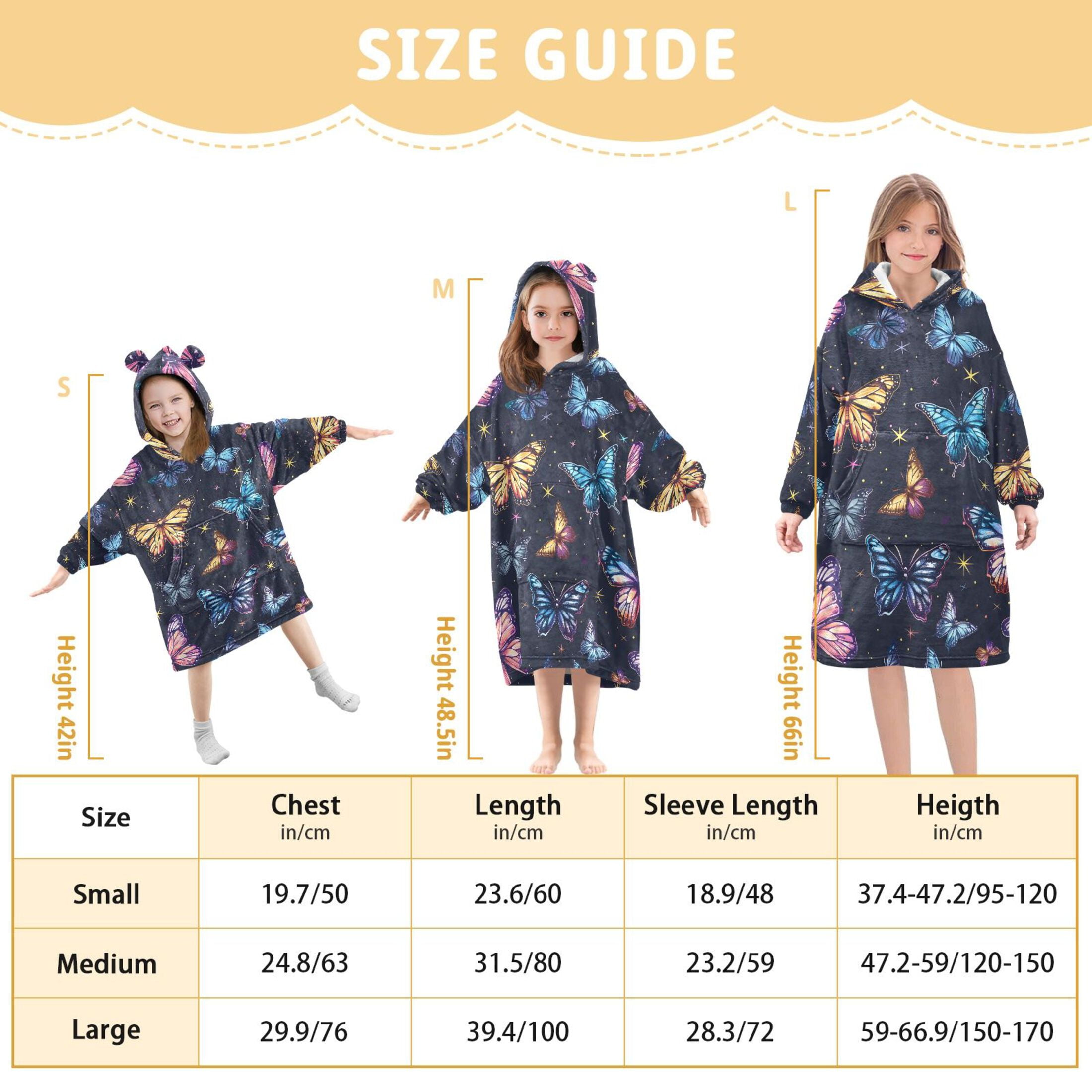 Dailycode Wearable Blanket Hoodie Oversized Sherpa Flannel Blankets with Pocket for 3-14 Year Old Beautiful Butterflies and Star