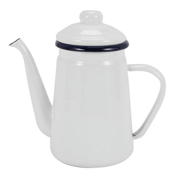 1.1L High-Grade Enamel Coffee Pot Pour over Milk Water Jug Pitcher Teapot Kettle for Gas Stove and Induction Cooker White