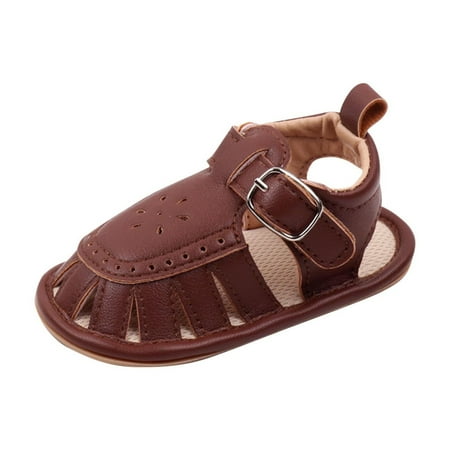 Meresysid Toddler Kids Infant Newborn Summer New Baby All Casual Breathable Hollow Bao Head Rubber Sole Non-slip Soft Soled Baby Sandals Shoes Brown
