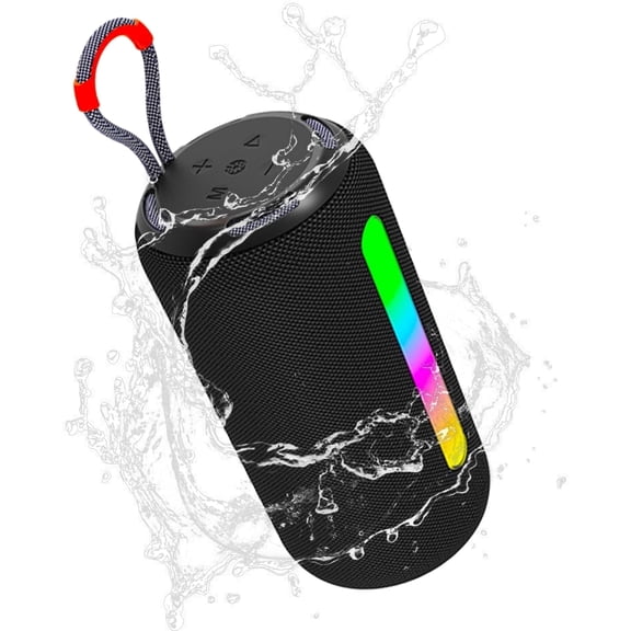 Portable Bluetooth Speaker with HD Sound, Waterproof & Dustproof Portable Speaker with Lights, Up to 20H Playtime, BT5.3, Outdoor Speaker for Home/Party/Outdoor/Beach, Birthday Gift, Black