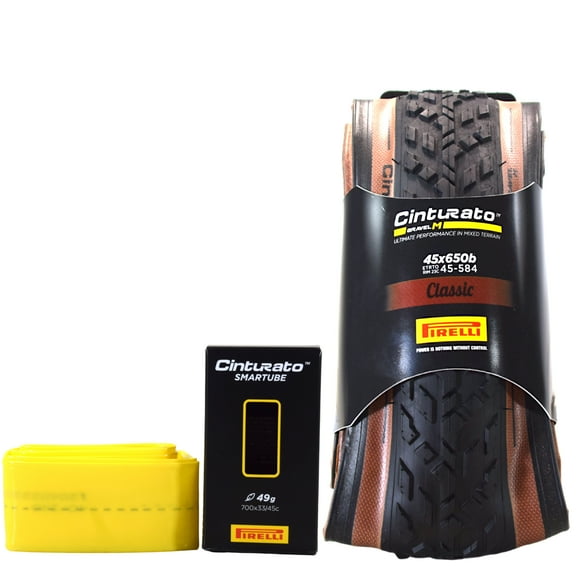 Pirelli Cinturato GRAVEL M Classic 45-584 (650x45c) Gravel Bicycle Tire   SmarTUBE 33/45-622 Presta 60mm - 1 Pack