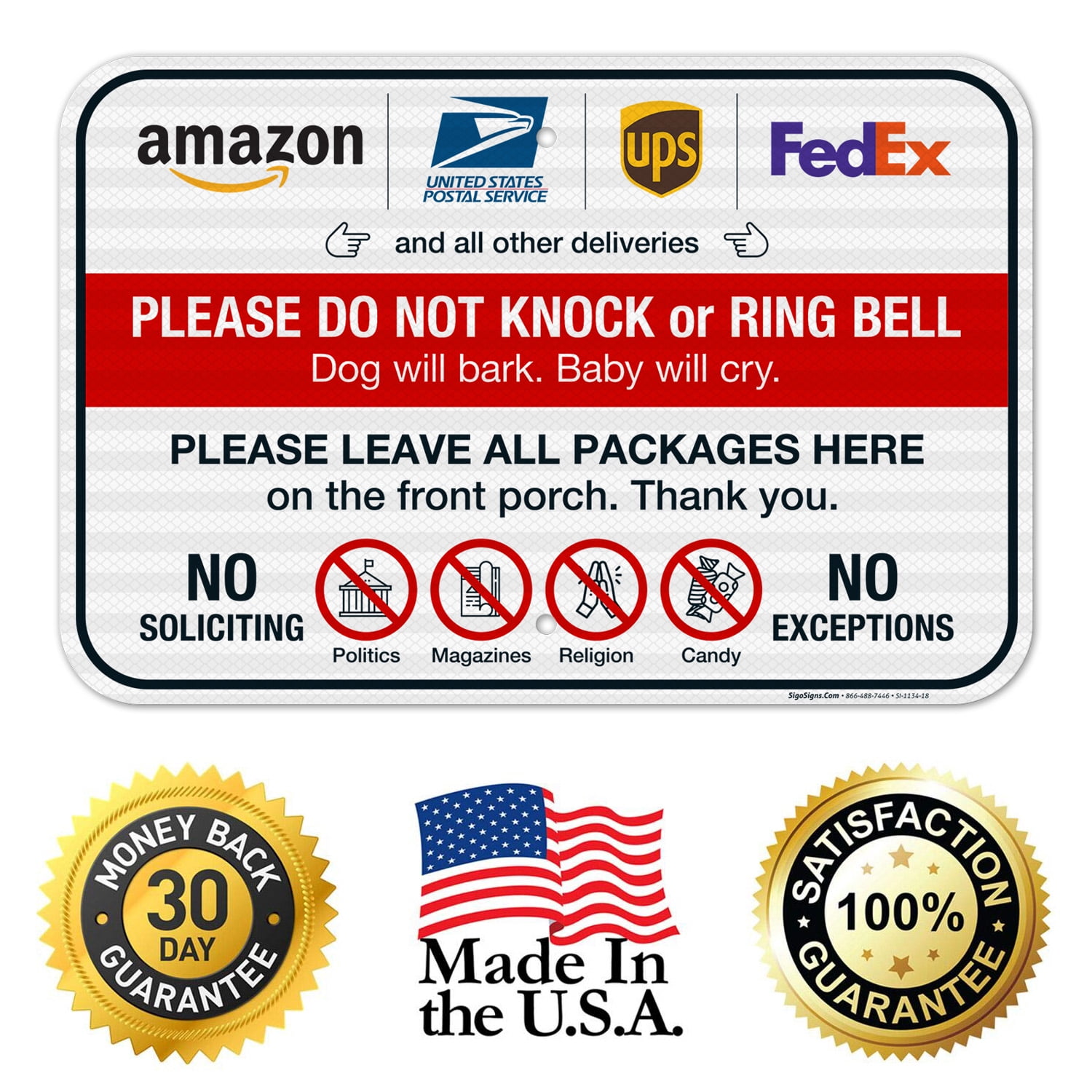 Do Not Knock Or Ring Doorbell Dog Will Bark Baby Will Cry Sign, 12x18  Reflective Aluminum EGP - Walmart.com
