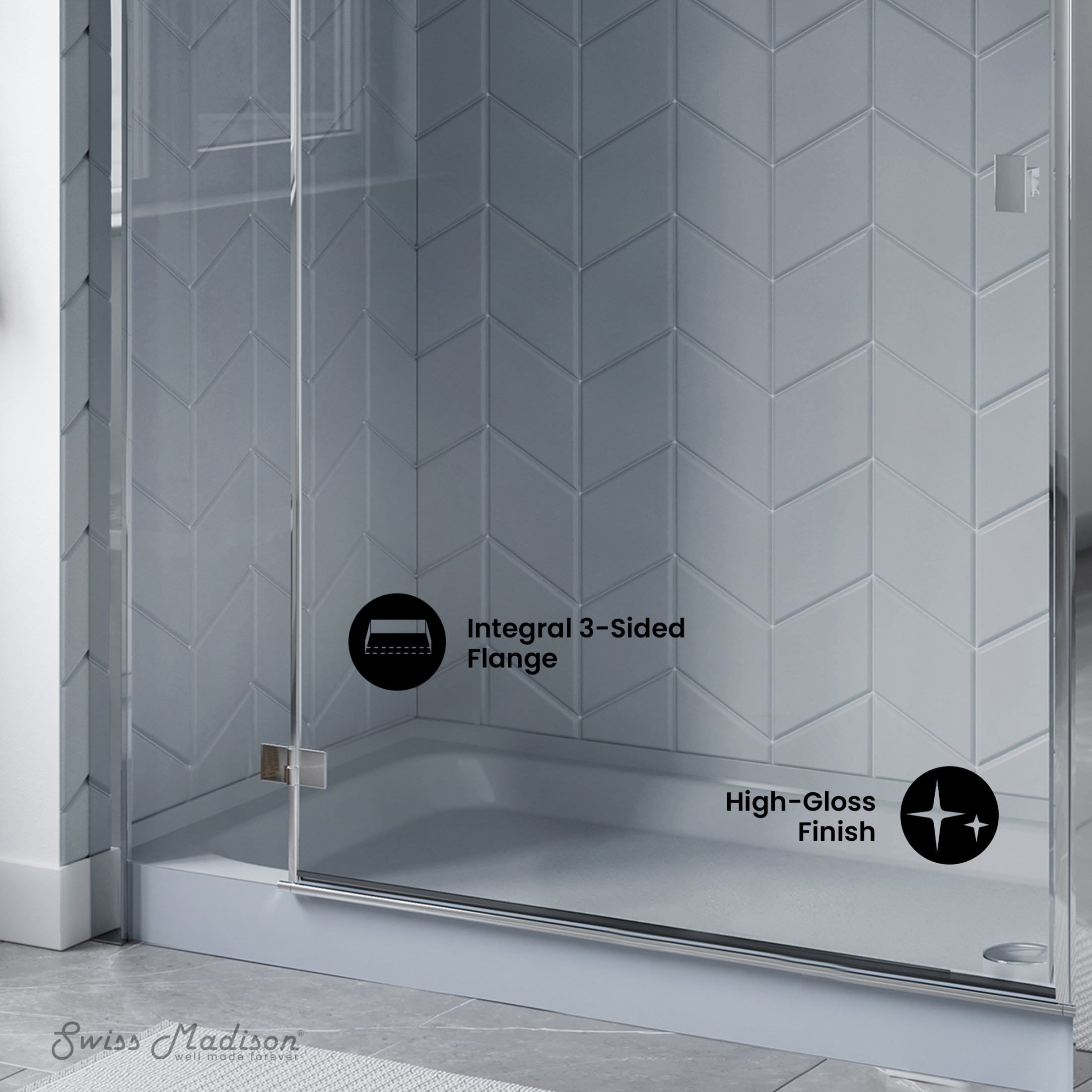 Voltaire 60" x 36" Single-Threshold, Right-Hand Drain, Shower Base in Gray