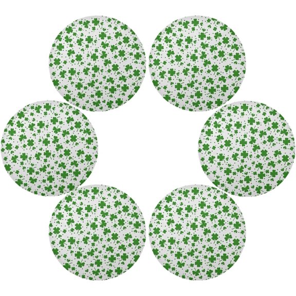 SKYSONIC St. Patrick's Day Lucky Clovers Round Placemats for Dining Table Non-Slip Heat-Resistant Polyester Table Mats Set of 6 Washable Table Mats for Kitchen Dining Table Decoration