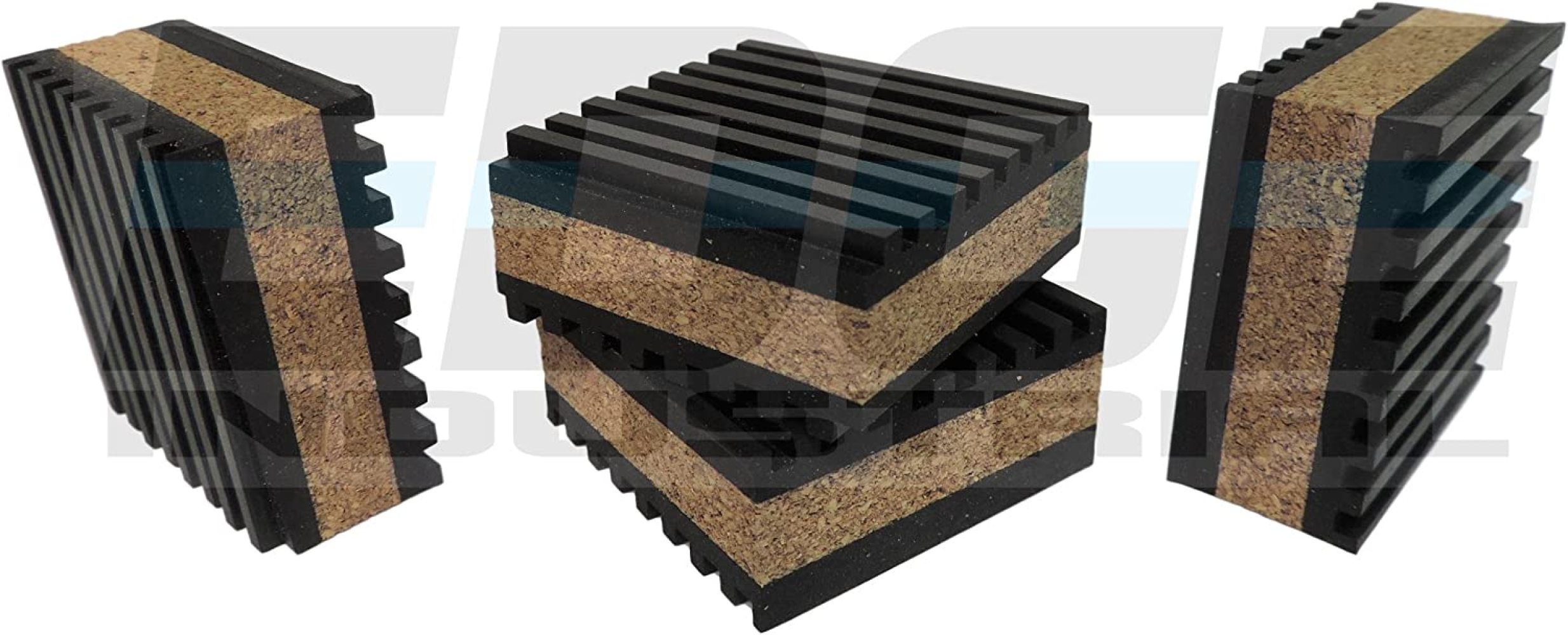 Anti Vibration Isolation Pads 2" X 2" X 7/8" Ribbed Rubber with Cork
