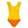 thumbnail image 1 of FYEGRE Girls Bathing Suit Two Piece Ruched Long Sleeve Rash Guard Print Design Swimsuit Yellow 15-16 Years, 1 of 6