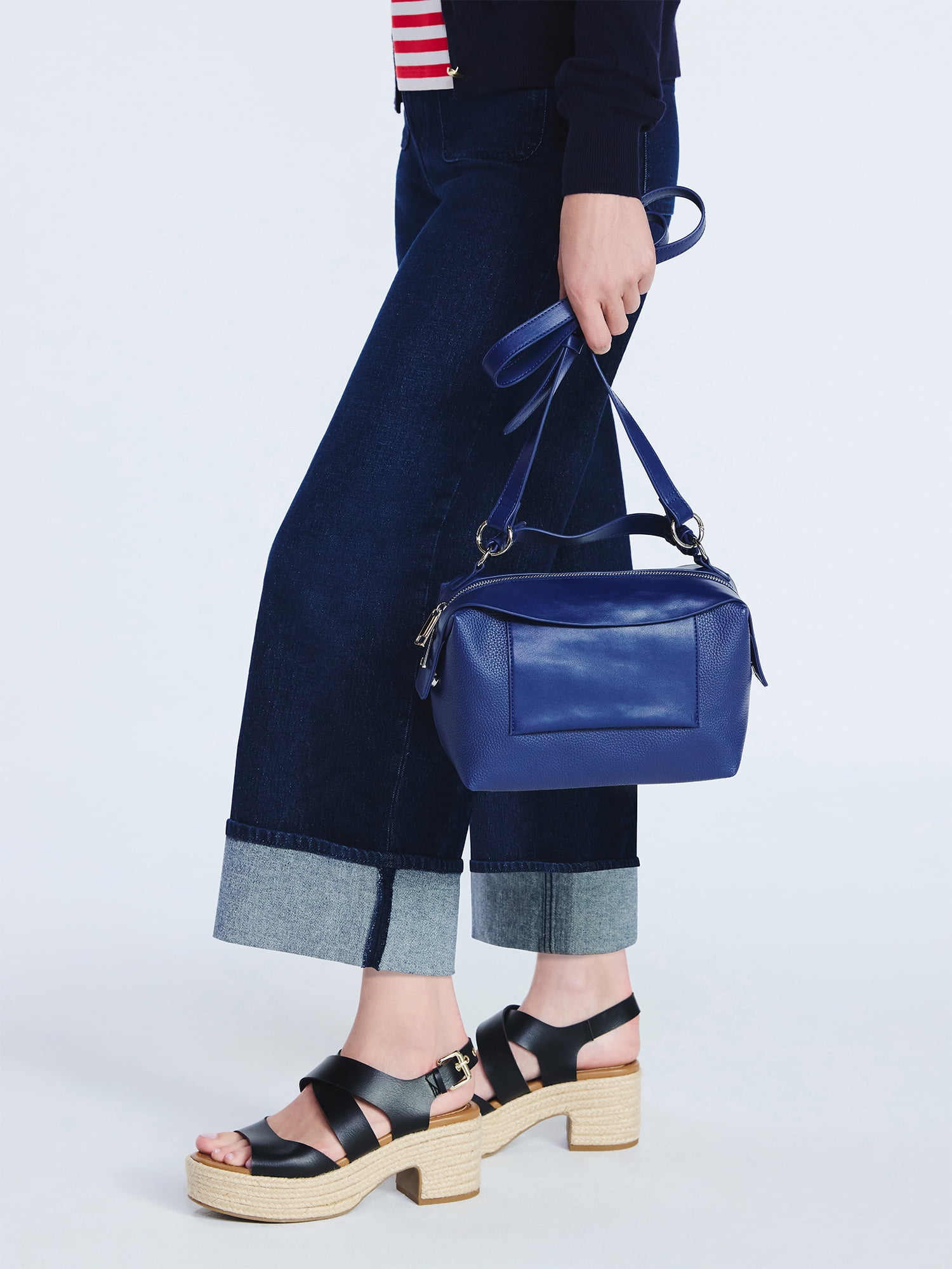 Free Assembly Women's Faux Leather Crossbody Handbag, Denim Blue