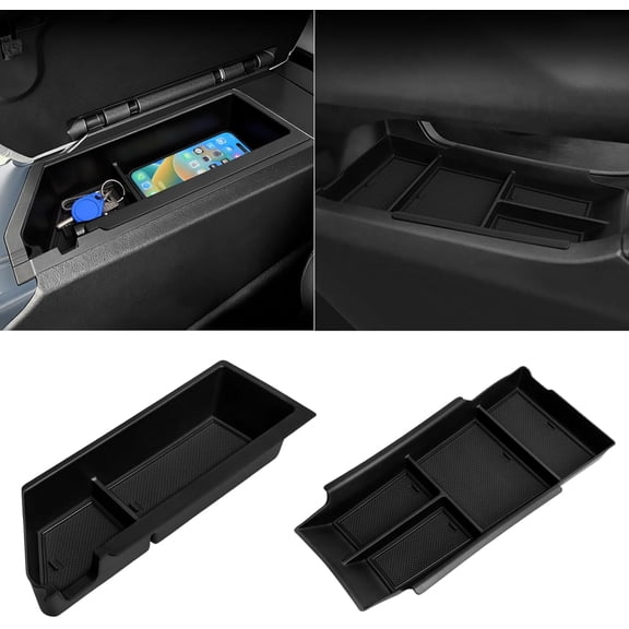 2 Pack Center Console Organizer for 2026 2025 2024 Chevy Equinox EV LT/RS Interior Accessories - Lower Center Console Organizer Tray& Armrest Storage Box - ABS Plastic, Black