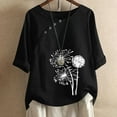 thumbnail image 2 of Ahdbta Women's 3/4 Sleeve Cotton Linen Blouses Plus Size Summer Tops Vintage Dandelion Print T-Shirt Loose Button Tunic Shirt for Womens Blouses, 2 of 5