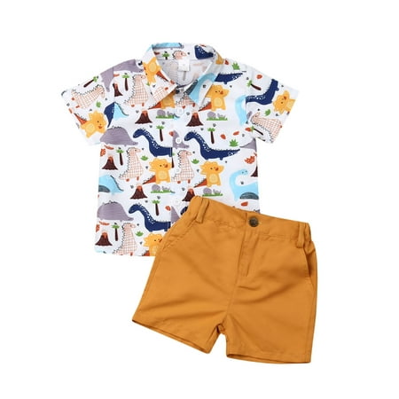 

Bagilaanoe 2pcs Toddler Baby Boy Short Pants Set Cartoon Print Short Sleeve Shirt Tops + Shorts 1T 2T 3T 4T 5T 6T Kids Casual Summer Outfits