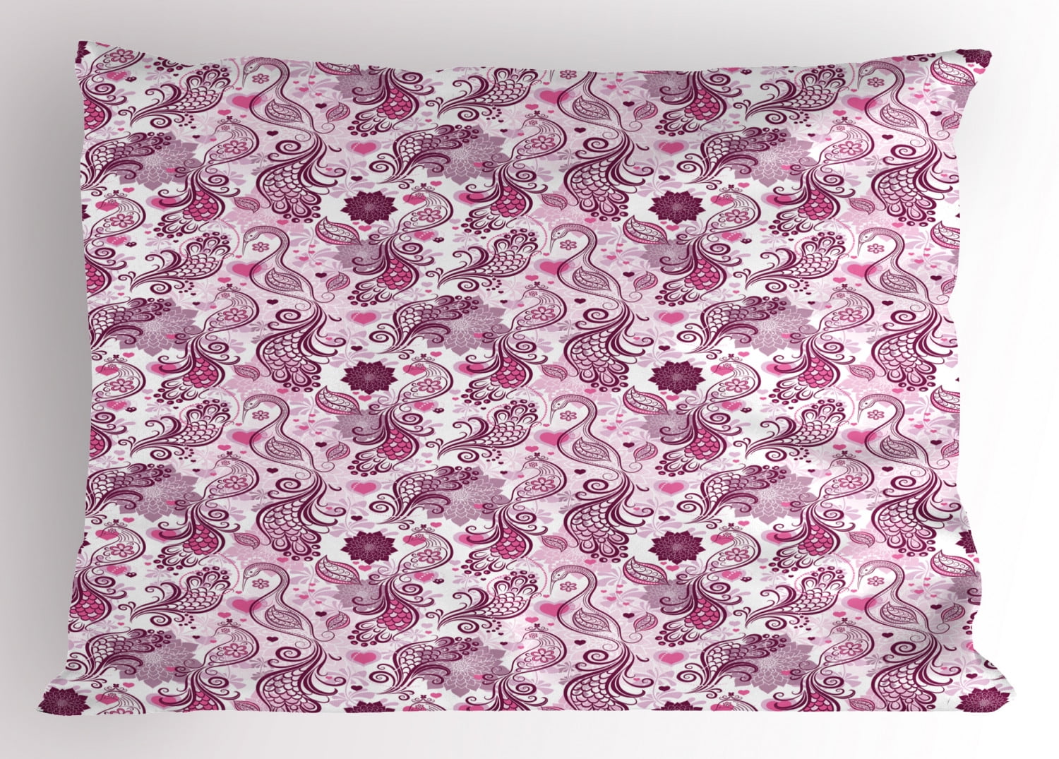Purple Pillow Sham Scales Swirls and Hearts in Romantic Depiction of