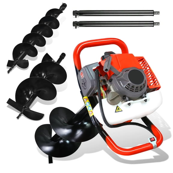 RJFKSN 72CC Gas Powered Post Hole Digger, 2-Stroke Earth Auger with 3 Auger Bits (3", 5", 8") & 2 Extension Rods, EPA Compliant Heavy Duty Hole Borer for Fence, Farm & Garden