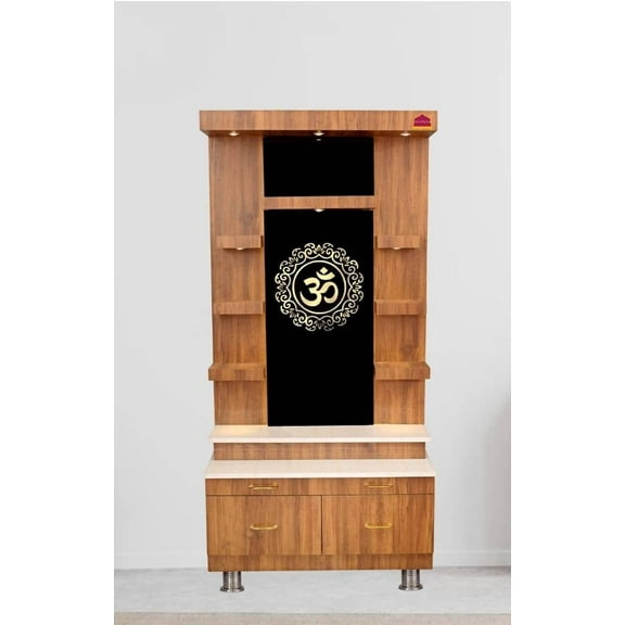Devyom Wooden Temple Table Top Cabinet with LED Lights, Brown