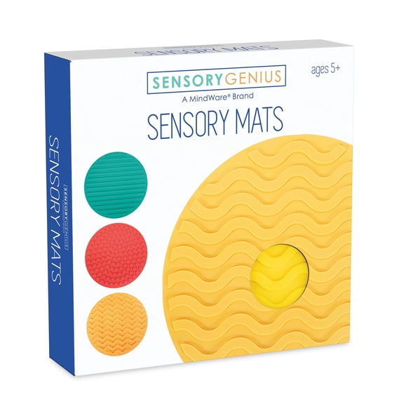 MindWare Sensory Genius Sensory Mats , 4 Brightly Colored Mats with 4 Unique Textures for Kids
