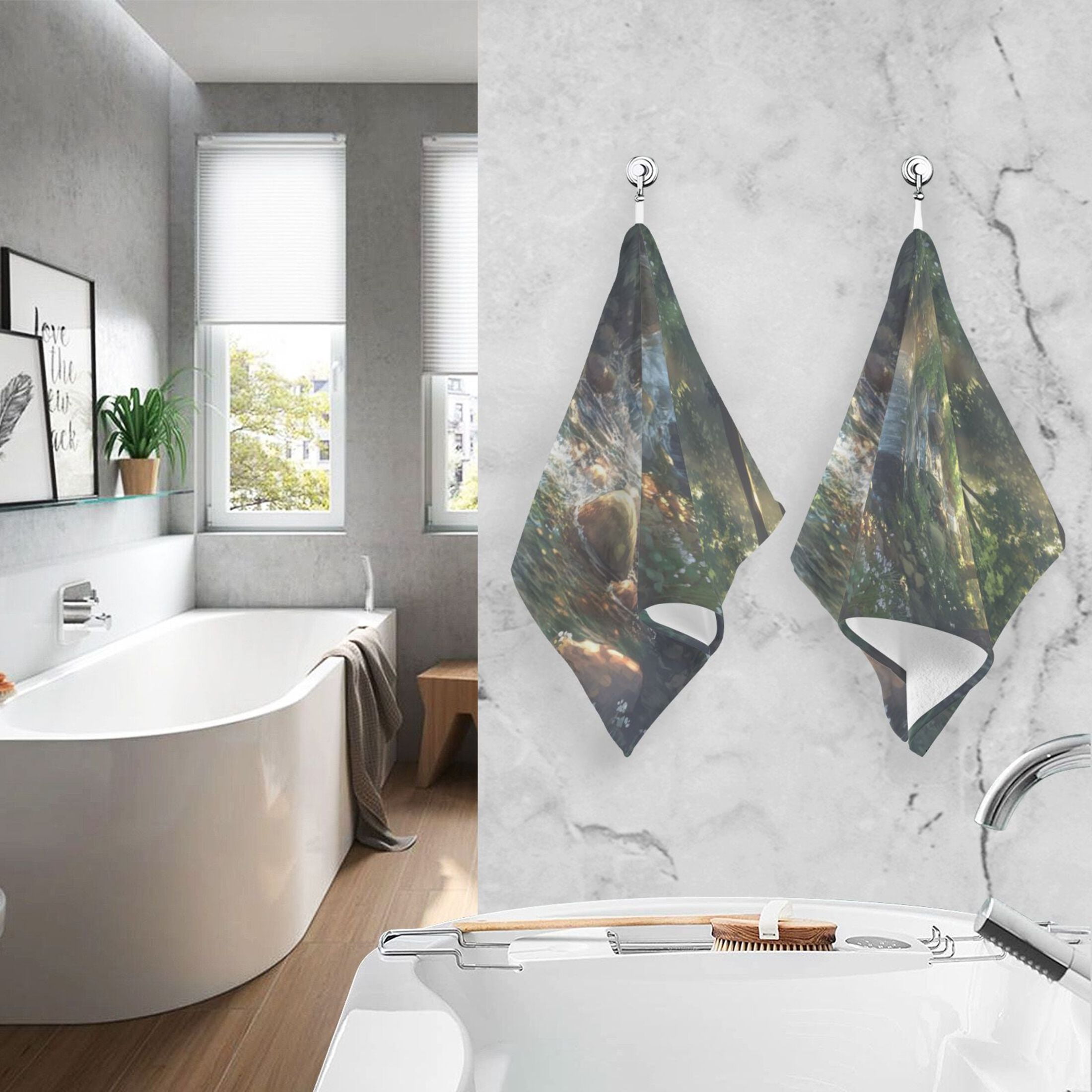 Cotton Towel Two-Piece 16x28 Inch One Sizex2 Face Towel Set Towel Set Cotton Hand Bath Towel Bathroom Beach Beautiful Green Stream