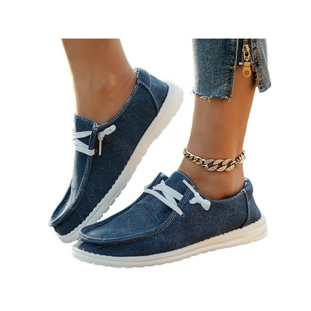 

Lacyhop Womens Canvas Print Pumps Slip On Flats Loafers Sneakers Casual Boat Shoes Sizes