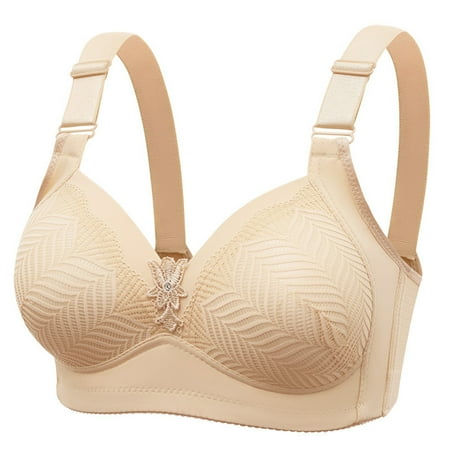 Wireless Push up Bras Women Full-Coverage Bra Feature V-Neck Training Bra Style W-945 Hook and Eye Closure High Support Sports Bras Beige XL