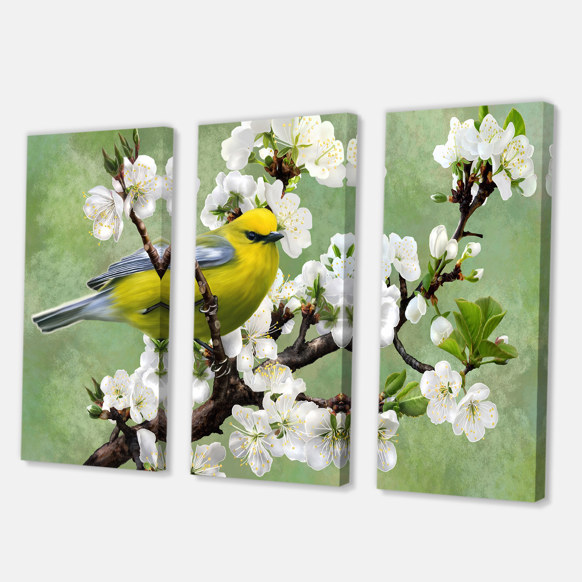Designart ' Bird Sitting On A Branch of Cherry ' Traditional Canvas Wall Art Print