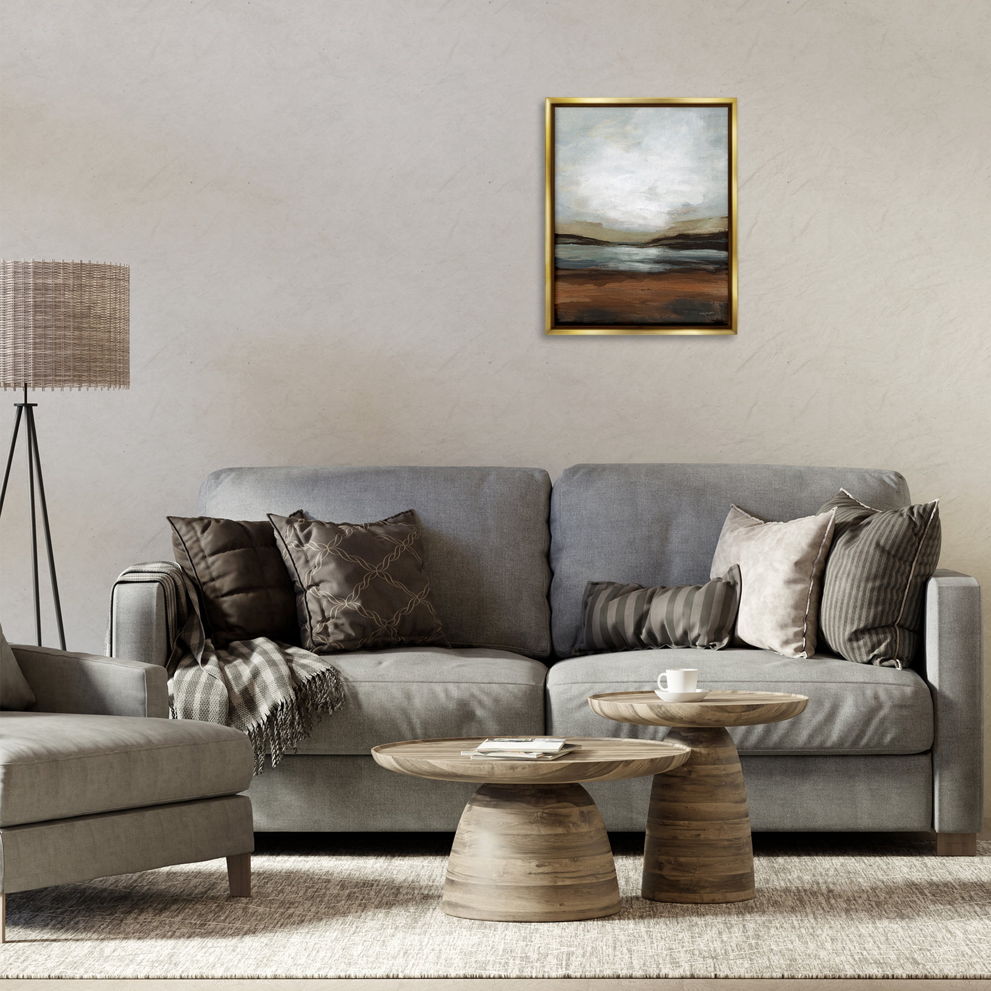 Stupell Industries Copper Creek Landscape Abstract Painting Gold Floater Framed Canvas Art Print Wall Art, 17 x 21