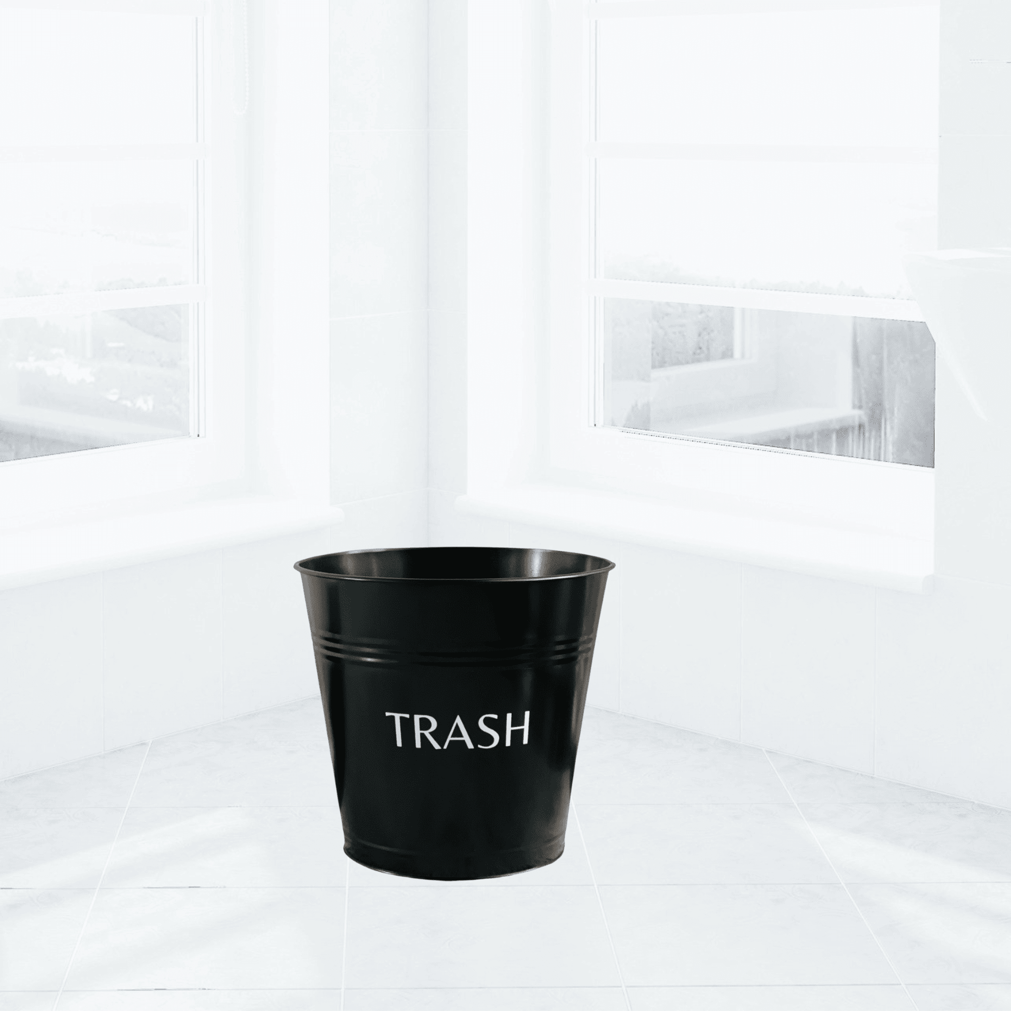 Black Small Trash Bin, Farmhouse Wastebasket Metal Garbage Can for Bathroom, Powder Room, Patio