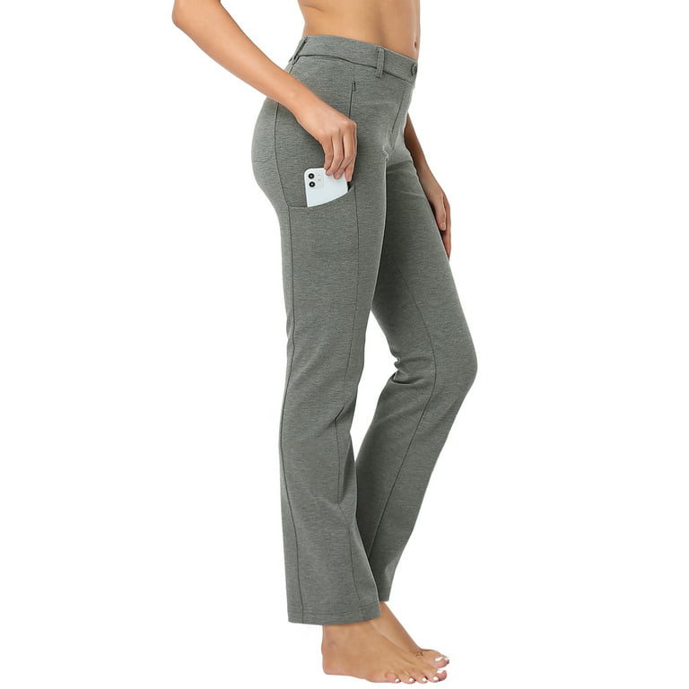 HDE Yoga Dress Pants for Women Straight Leg Pull On Pants with 8 Pockets  Khaki - XL Short