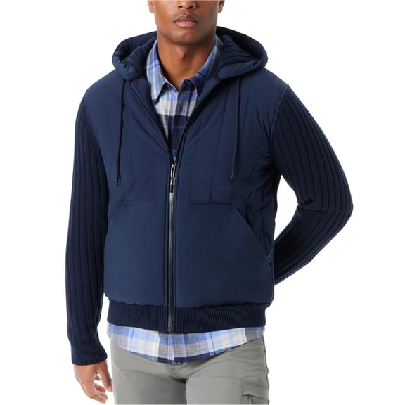 BASS OUTDOOR Mens Mixed Media Hoodie Sweatshirt, Blue, XX-Large