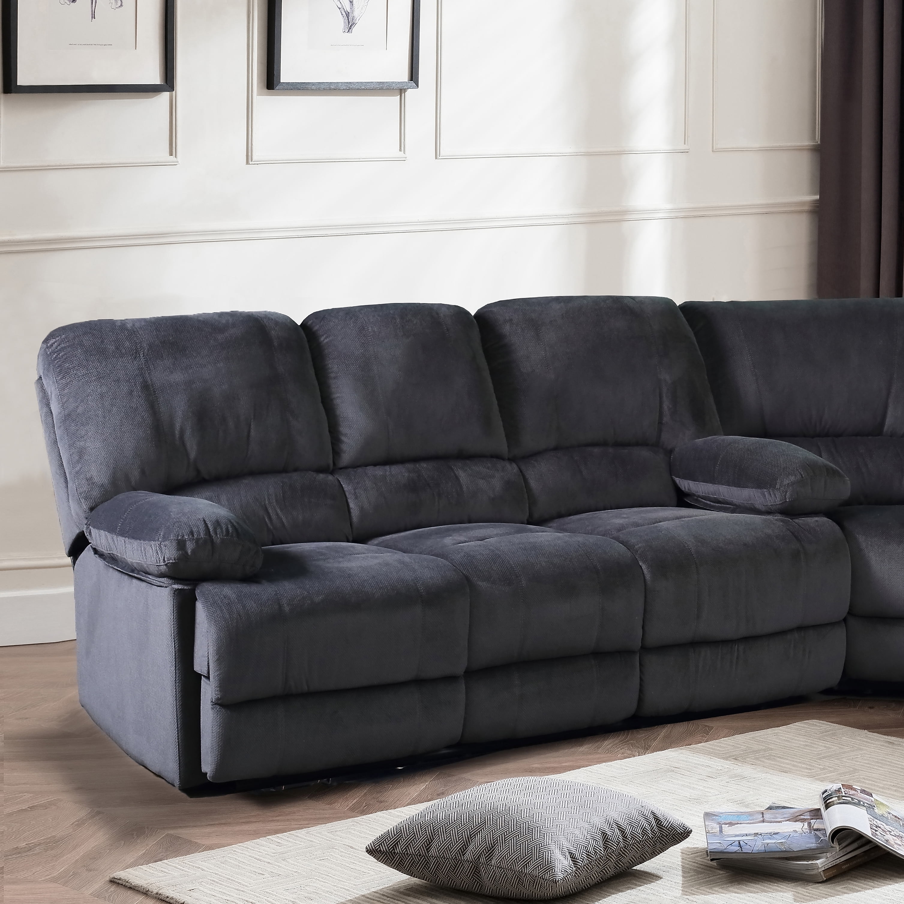 Kevin Collection Contemporary Upholstered Reclining Sofa with Dual Recliners, Grey