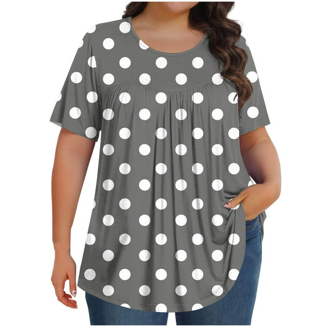 Hauts pour Femmes en Solde! Tunique Décontractée Grande Taille pour Femmes Manches Courtes Col Rond T-Shirts Ample Plissé Blouse d'Été