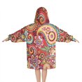 thumbnail image 2 of Red Pioneer Flower and Paisley Pattern Blanket Hoodies for Kids 6-13YR Oversize Wearable Blanket Hoodies for Boys Girls Teens, 2 of 7