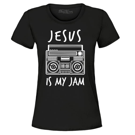 Shop4Ever Women's Jesus Is My Jam Funny Christian Faith Novelty Graphic T-Shirt XX-Large Black