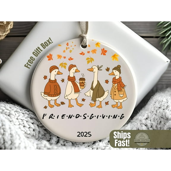 Friendsgiving Ornament 2025, Holiday Hostess Decor Gift for Friends, Goose Thanksgiving Host Keepsake Duck Friends Funny Fall Ornament