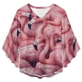 thumbnail image 4 of Pink Flamingos Crowded Together Closely Women's V-Neck Blouse With 3/4 Ruffled Bell Sleeves Casual Top Ladies Blouses, 4 of 7