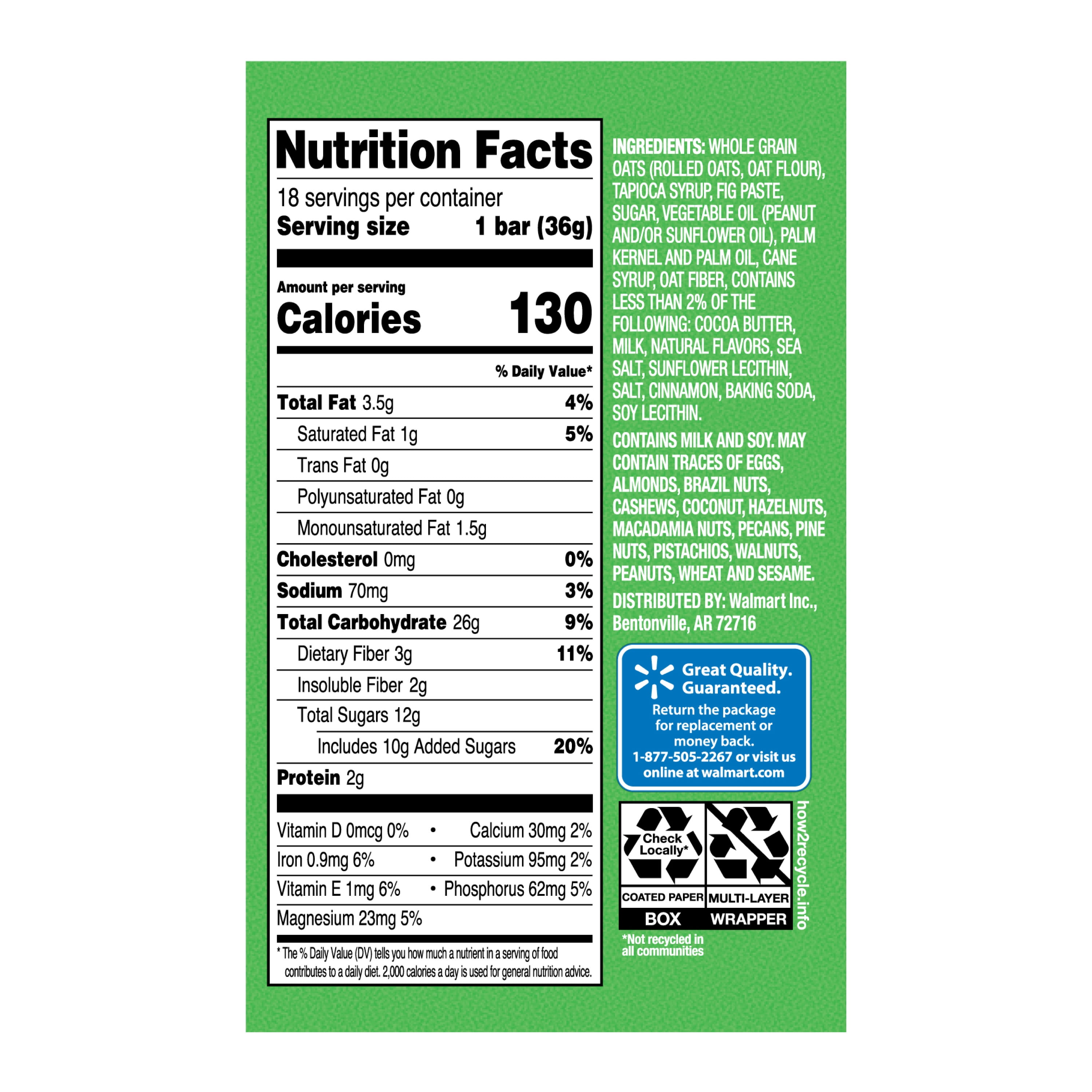 Great Value Iced Oatmeal Whole Grain Baked Bars, 1.27 oz, 18 Count