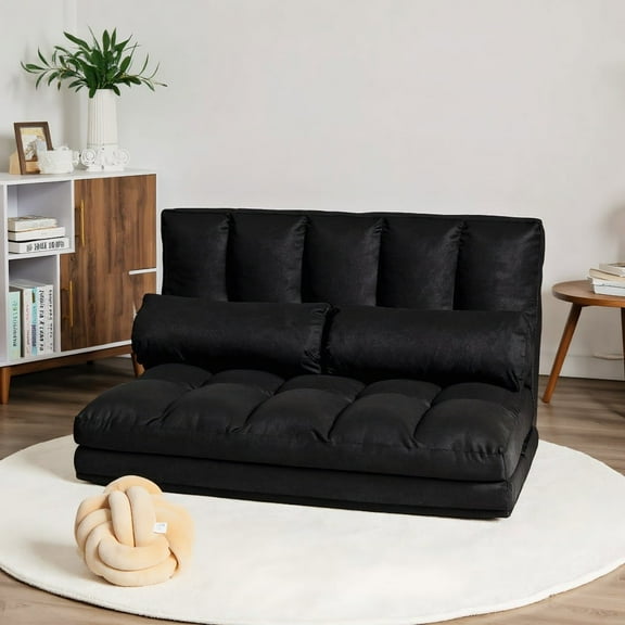 Resenkos Floor Chair, Sofa Chair, Floor Seat,6-Position Foldable Floor Sofa Bed with Detachable Cloth Cover-Black