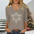 thumbnail image 2 of Tops For Women T-Shirts 3/4 Sleeve V Neck Snowflake Print Tunic Blouse Trendy Outfits, 2 of 4