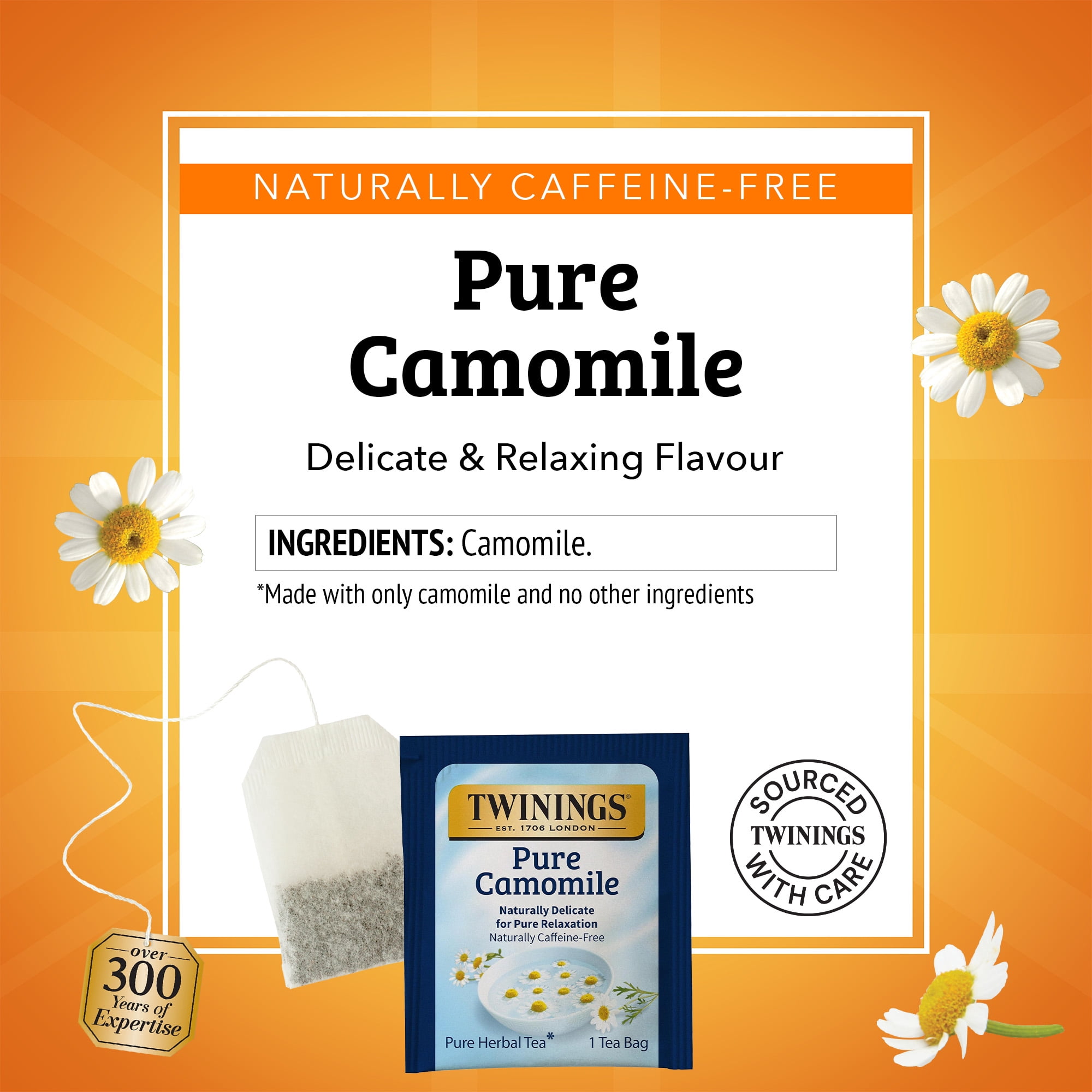 (4 pack) Twinings Pure Camomile Herbal Tea Bags, Caffeine Free, 20 Count Box