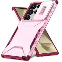 for Samsung Galaxy S25 Edge Case with Built-in Camera Lens Slide Cover, Heavy-Duty Shockproof Rugged Case Heavy Duty Bumper Shockproof Phone Cover for Samsung Galaxy S25 Edge,Pink