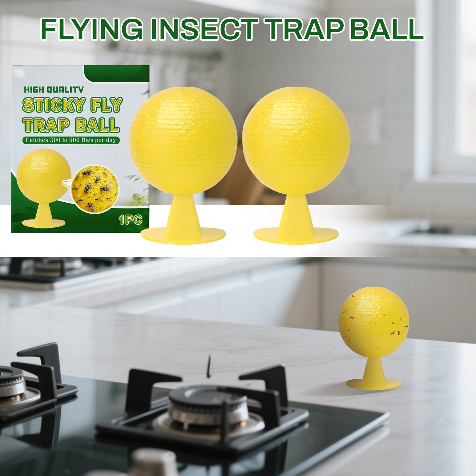 MoonSpry Sticky Flying Insect Trap Balls (2 Pack), Indoor & Outdoor Bug Catcher with Strong Adhesion, Home Patio Garden Backyard Use for Gnats Mosquitoes Flies