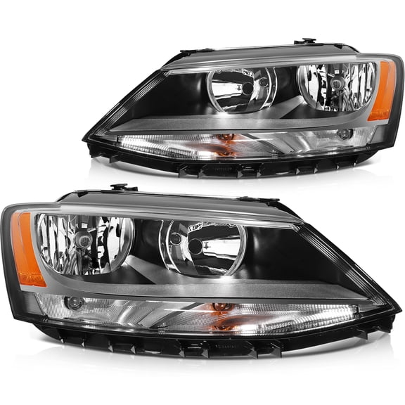 ECCPP Headlight Assembly Replacement For Volkswagen Jetta 2011-2018 Chrome Housing Amber Corner Clear Lens Driver and Passenger Side