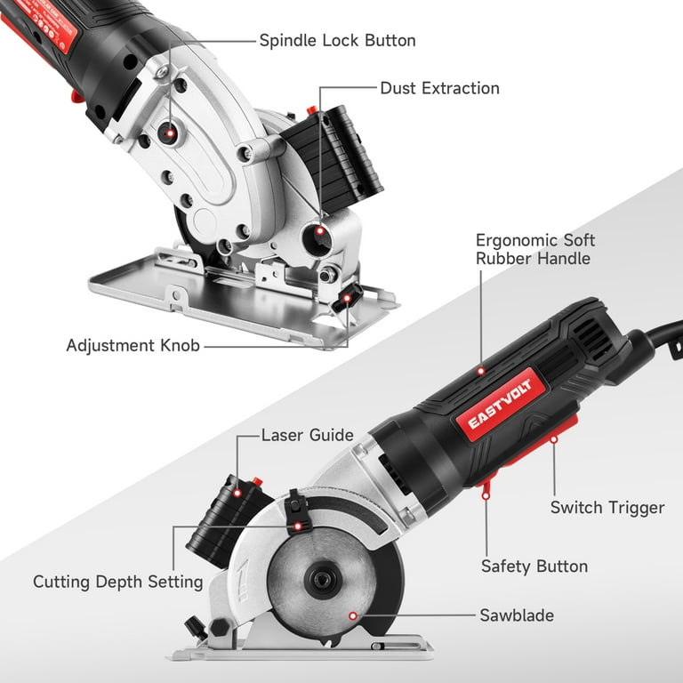 Eastvolt Mini Circular Saw 5000RPM Compact Circular Saw with Laser Guide scale ruler 3 Blades for Cutting Woods Plastics Tile and Soft Metal
