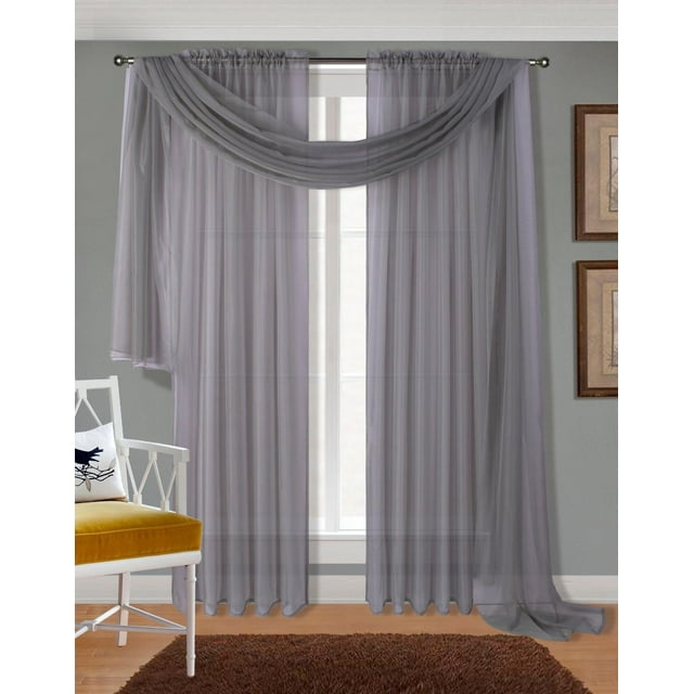 3 Piece Sheer Panel & Scarf Window Treatment Set Decotex