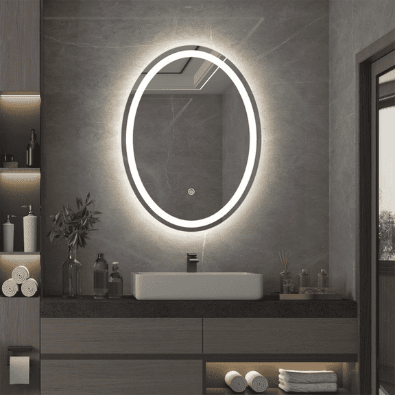Mango Tile 24"x32" Oval LED Bathroom Vanity Mirror Anti-Fog Dimmable