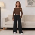 thumbnail image 5 of KVPLBQFD Girls 2 Piece Long Sleeve Fitted Basic Tees + Wide Leg Pant Outfits Kids Fall Fashion School Outfits Teens Y2k Sports Clothes 2026, 5 of 6