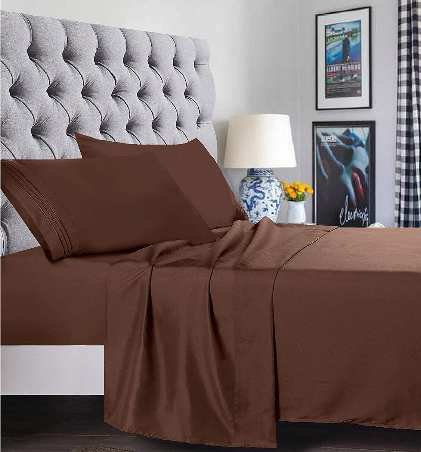 Bed Sheet Set - Brushed Microfiber Bedding - Bedding Sheets & Pillowcases - Deep Pockets - Easy Fit - Breathable & Cooling Sheets, Full, Chocolate Brown